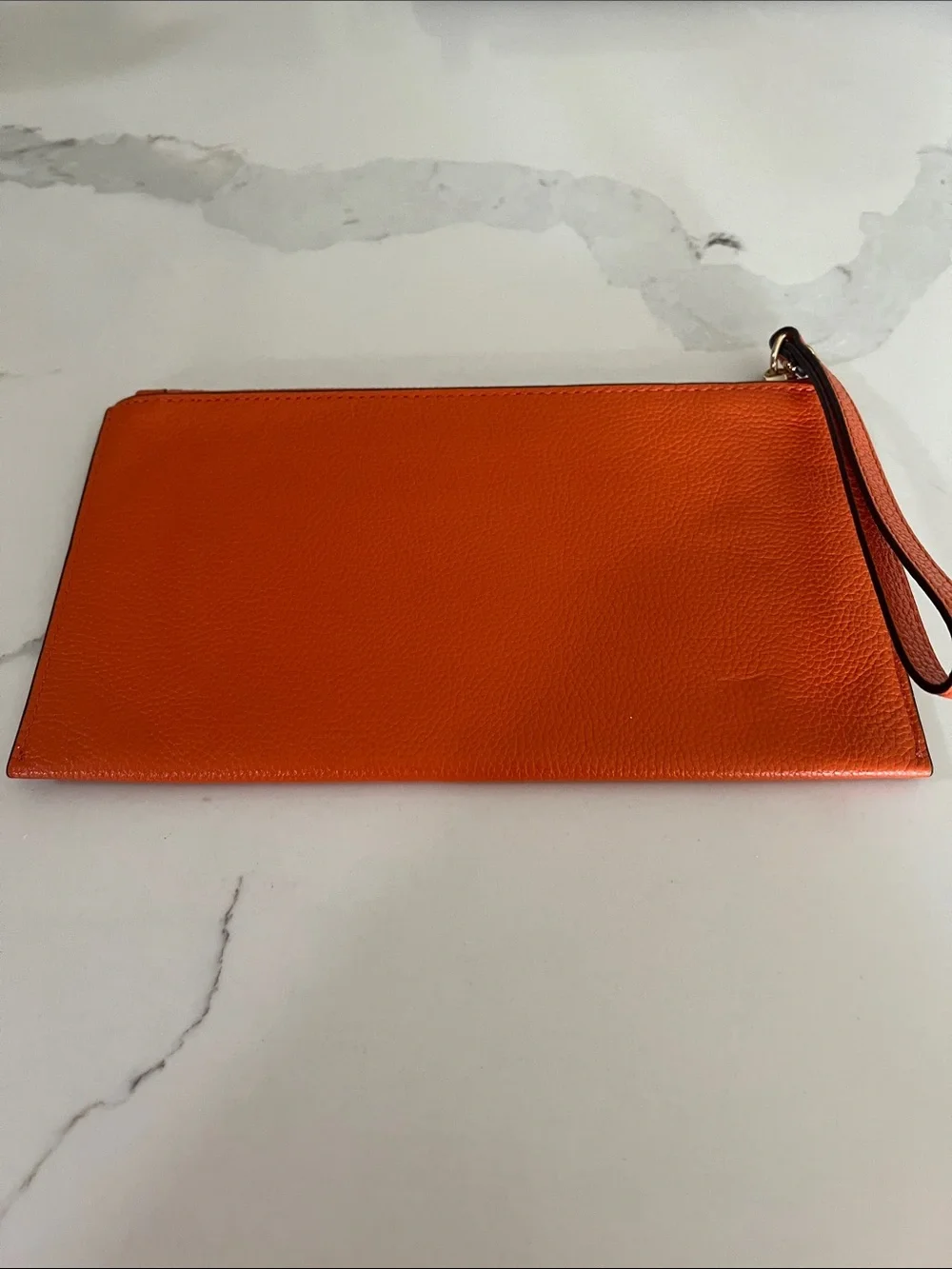 Michael Kors Pebbled Leather Wristlet Clutch Tangerine Orange Gold Tone EUC